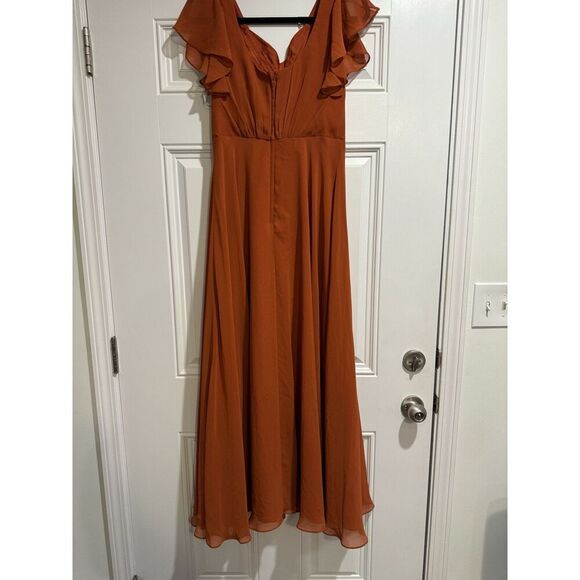 Celebrate 4 DB studio bridesmaid dress flutter sleeve full skirt Cinnamon Rust - Picture 4 of 7
